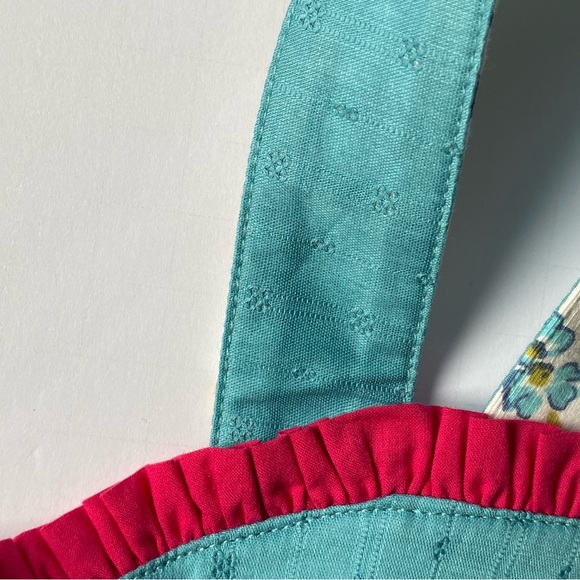 Matilda Jane Shirt Size 12 NWT Enchanted Garden Smock Top New Aqua Pink Trim - Picture 12 of 16